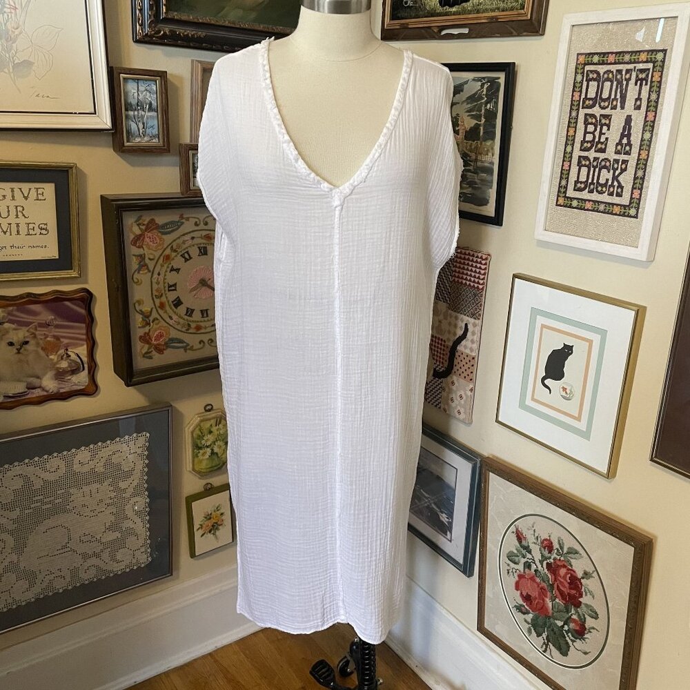 Michael Stars Womens White 100% Cotton V-Neck Sleeveless Summer Dress Size M